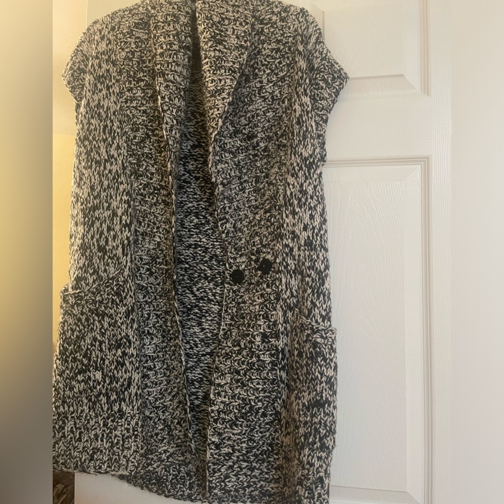 Nautica Black and White Marled Long Sweater